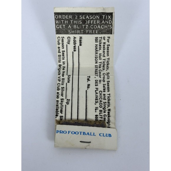 Chicago Blitz USFL Matchbook Empty Football 1984 Home Schedule Puttin On The - Picture 3 of 3